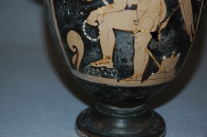 Detail of the spotted rock. Red-figure hydria with Eros.