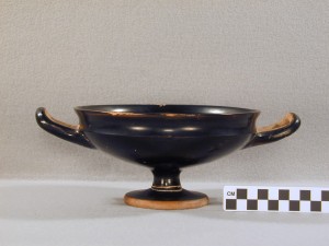 Side view: Black-glazed kylix. Drinking cup. Possible Attic origin.